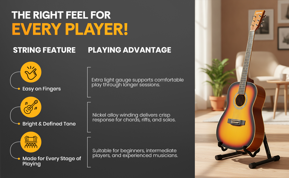 Torrins Acoustic Guitar String Set 10–47 Light Gauge Bronze | Warm Balanced Tone, Easy Playability