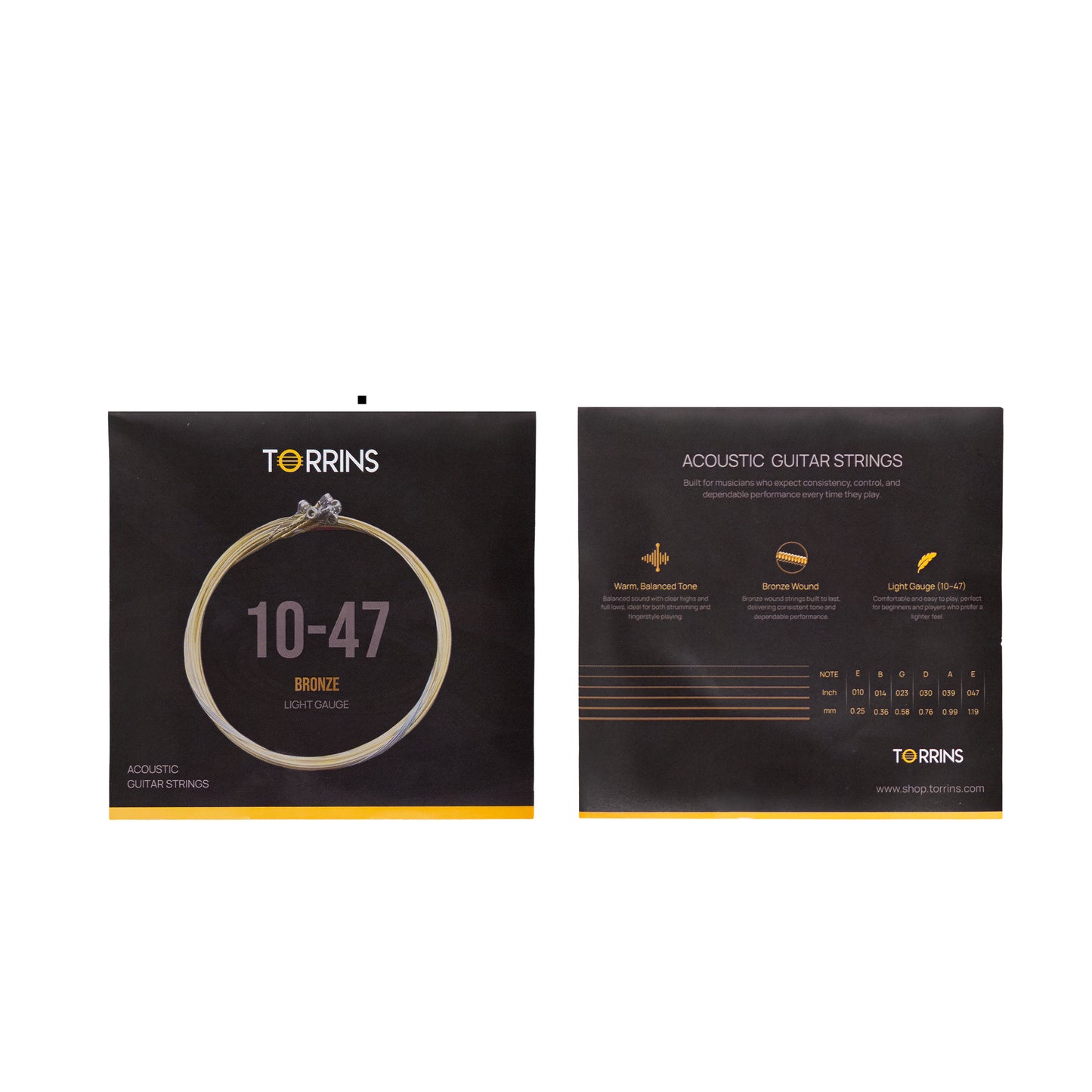 Torrins Acoustic Guitar String Set 10–47 Light Gauge Bronze | Warm Balanced Tone, Easy Playability