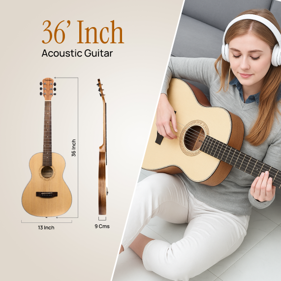 Torrins Natural Wood - Open Pore 36-Inch Semi-Acoustic Guitar, Sapele Spruce Rosewood, for Right Hand, 6 Strings - TORSA - 3650