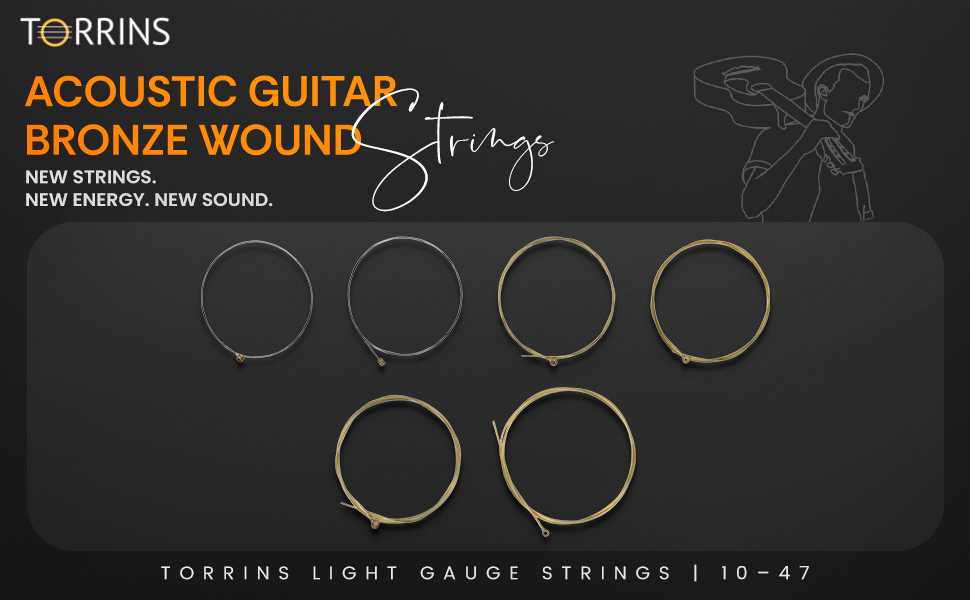 Torrins Acoustic Guitar String Set 10–47 Light Gauge Bronze | Warm Balanced Tone, Easy Playability
