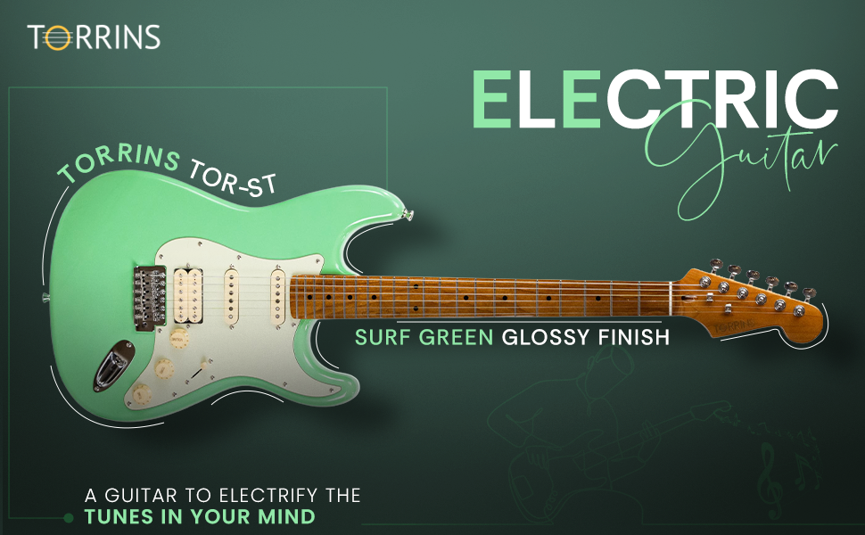 Torrins Electric Guitar, Linden Wood, 6-String, for Musicians | Available in Surf Green and Sunburst Color