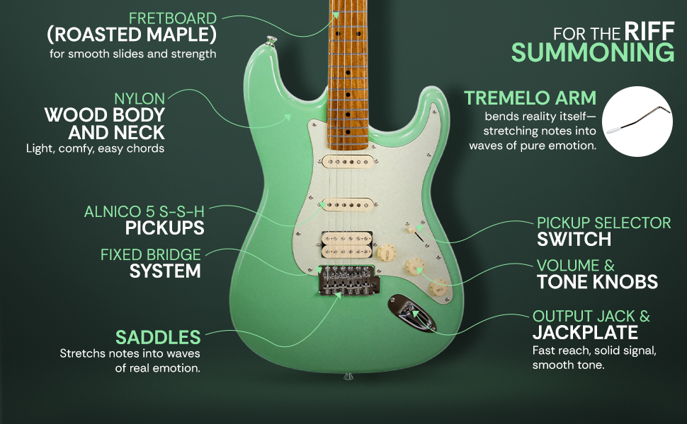 Torrins Electric Guitar EG, Linden Wood, 6-String, for Musicians | Available in Surf Green and Sunburst Color