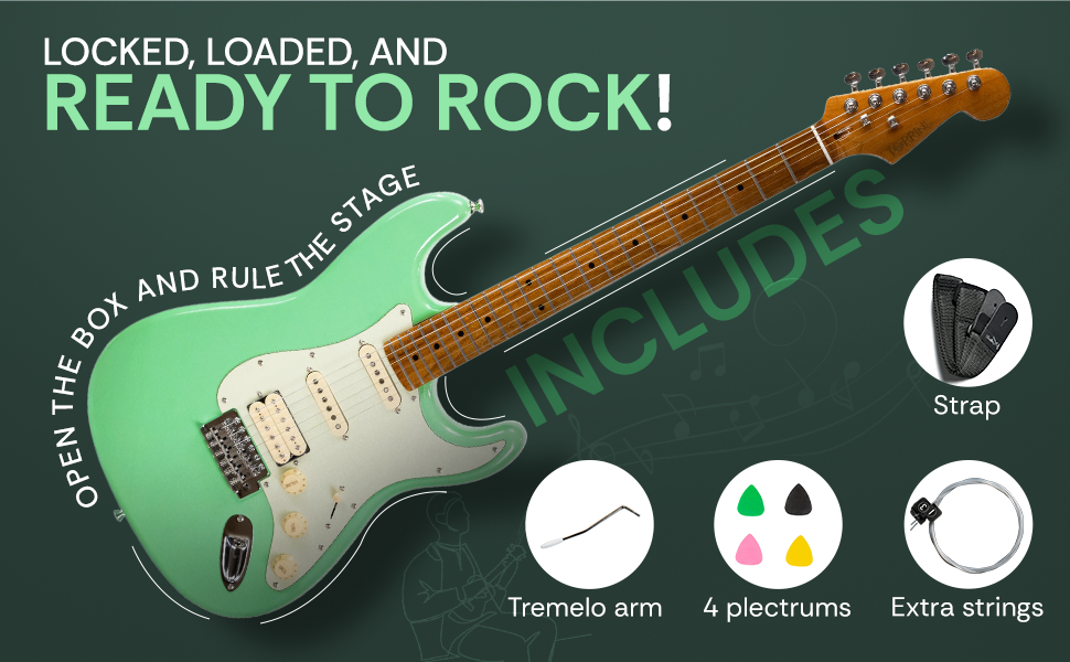 Torrins Electric Guitar EG, Linden Wood, 6-String, for Musicians | Available in Surf Green and Sunburst Color