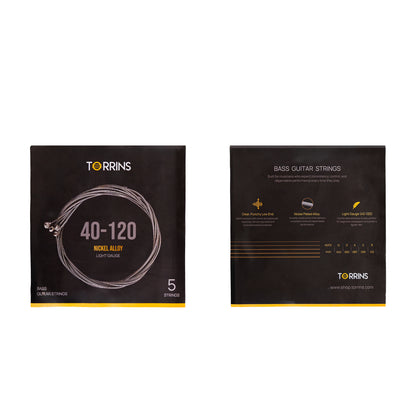 Torrins 5 String Bass Guitar Strings 40–120 Light Gauge Nickel Plated Alloy | Extended Low B | Punchy Low End & Smooth Playability