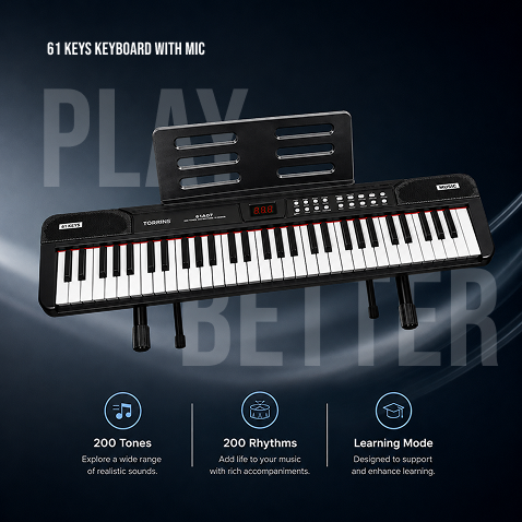 Torrins 61 Keys Keyboard for Beginners with Mic | MQ61A07