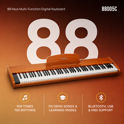 Torrins 88 Keys Multi-Function Digital Keyboard Piano| 88005C | 900 Sounds, 700 Rhythms, 110 Demo Songs, Bluetooth, USB, MIDI | Beginner to Intermediate Learning Keyboard
