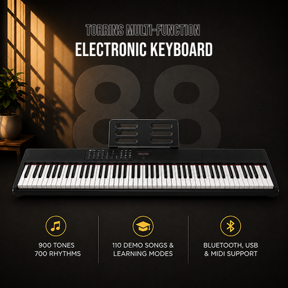 Torrins 88 Keys Multi-Function Digital Piano Keyboard| 88045 | 900 Tones, 700 Rhythm, 110 Demo Songs, Bluetooth, USB, MIDI | Ideal for Beginners & Hobby Players