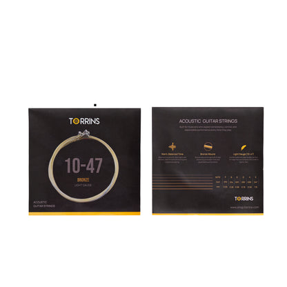 Torrins Acoustic Guitar String Set 10–47 Light Gauge Bronze | Warm Balanced Tone, Easy Playability