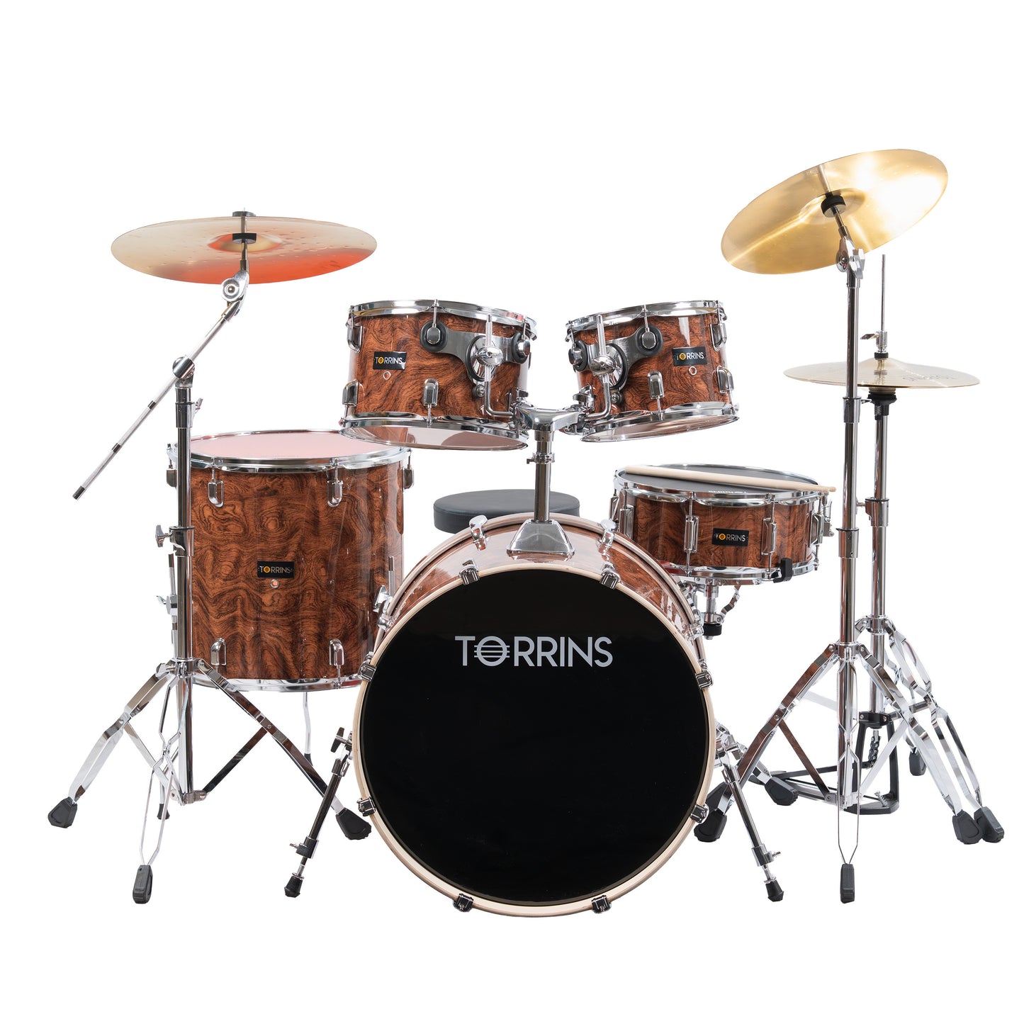 Torrins TempoX Series Acoustic Drum Kit with Hardware, Cymbals, High Hat & Throne