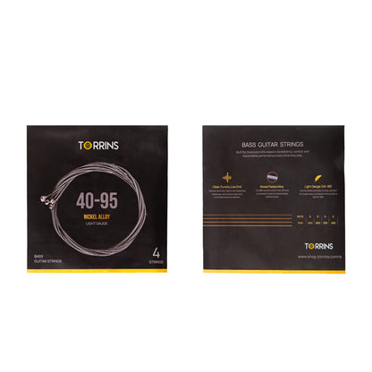Torrins Bass Guitar Strings 40–95 Light Gauge Nickel Plated Alloy | Punchy Low End & Smooth Playability for 4 String Electric Bass Guitar