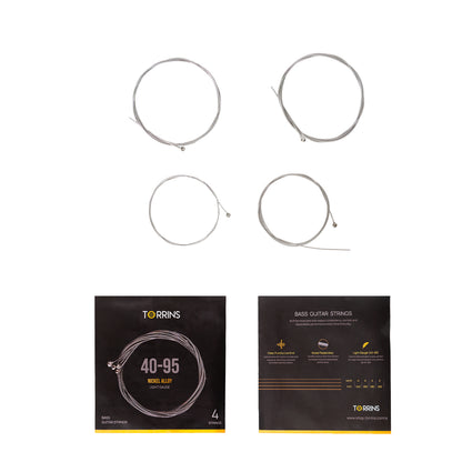 Torrins Bass Guitar Strings 40–95 Light Gauge Nickel Plated Alloy | Punchy Low End & Smooth Playability for 4 String Electric Bass Guitar