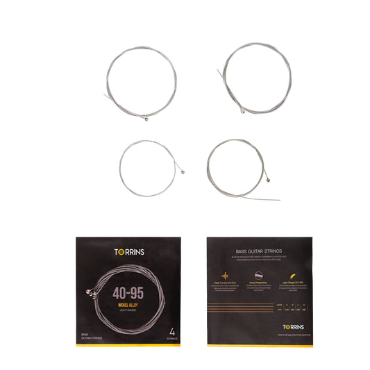 Torrins Bass Guitar Strings 40–95 Light Gauge Nickel Plated Alloy | Punchy Low End & Smooth Playability for 4 String Electric Bass Guitar