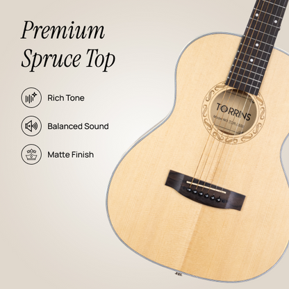 Torrins Natural Wood - Open Pore 36-Inch Semi-Acoustic Guitar, Sapele Spruce Rosewood, for Right Hand, 6 Strings - TORSA - 3650