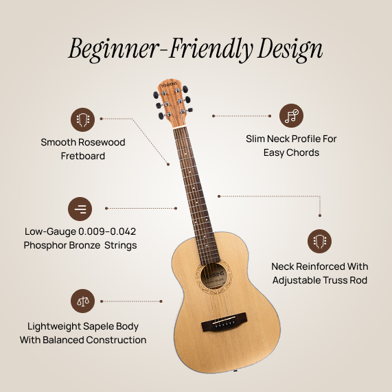 Torrins Progressa Series Natural Wood 36-Inch Acoustic Guitar, Sapele Spruce Rosewood, Right Hand, 6 Strings, TOR - 3650