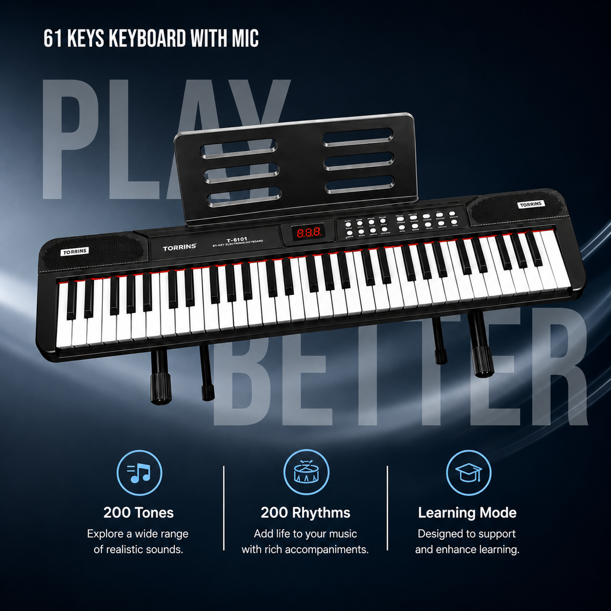 Torrins 61 Keys Keyboard for Beginners with Mic | MQ61A07