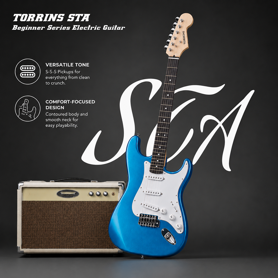 Torrins Spark Series Electric Guitar STA with Rosewood Fingerboard, 22 Frets, Basswood Body & Single Coil Pickups | For Beginners & Intermediate Players