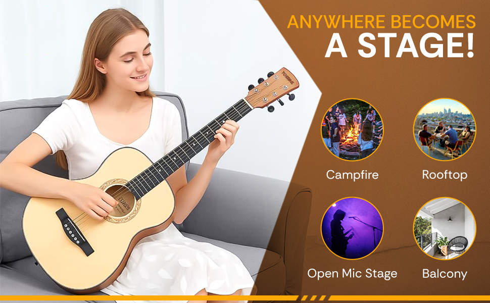 Torrins Natural Wood 36-Inch Acoustic Guitar, Sapele Spruce Rosewood, Right Hand, 6 Strings, TOR - 3650