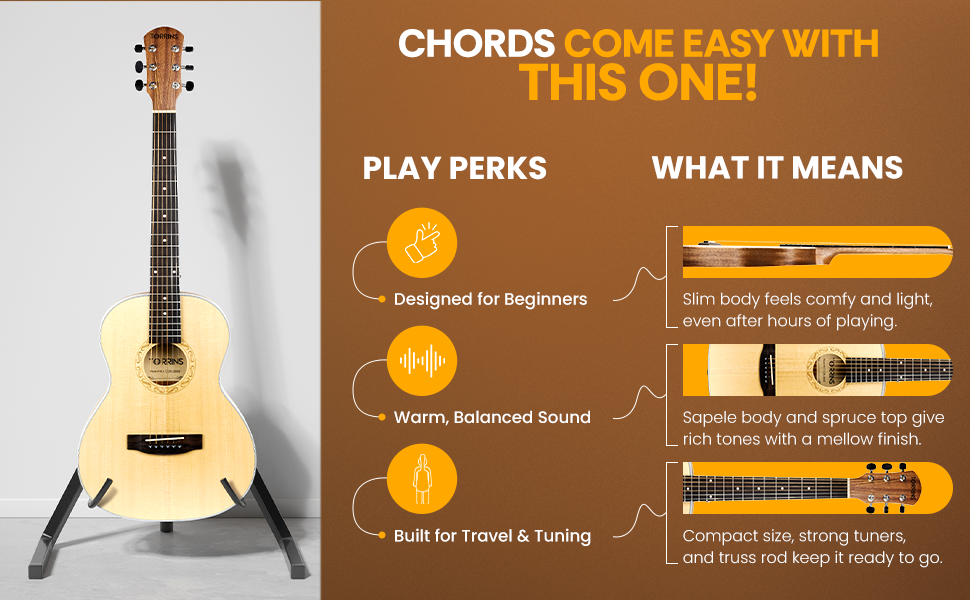 Torrins Natural Wood 36-Inch Acoustic Guitar, Sapele Spruce Rosewood, Right Hand, 6 Strings, TOR - 3650