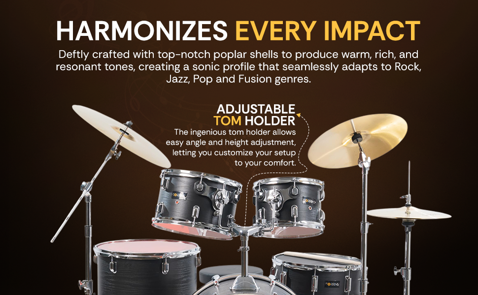 Torrins TempoX Series Acoustic Drum Kit with Hardware, Cymbals, High Hat & Throne