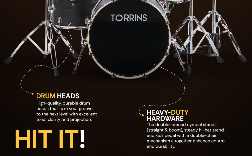 Torrins TempoX Series Acoustic Drum Kit with Hardware, Cymbals, High Hat & Throne