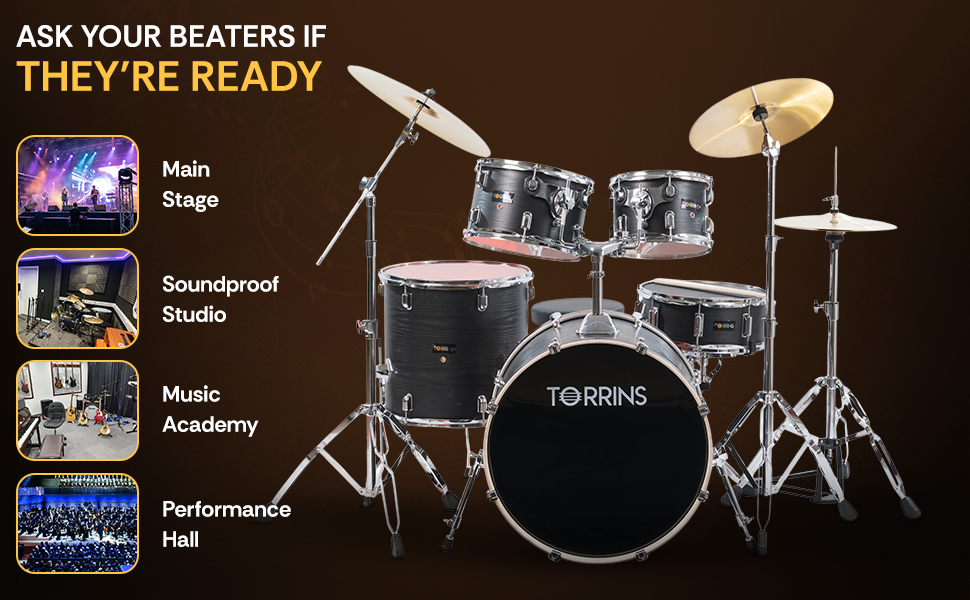 Torrins TempoX Series Acoustic Drum Kit with Hardware, Cymbals, High Hat & Throne