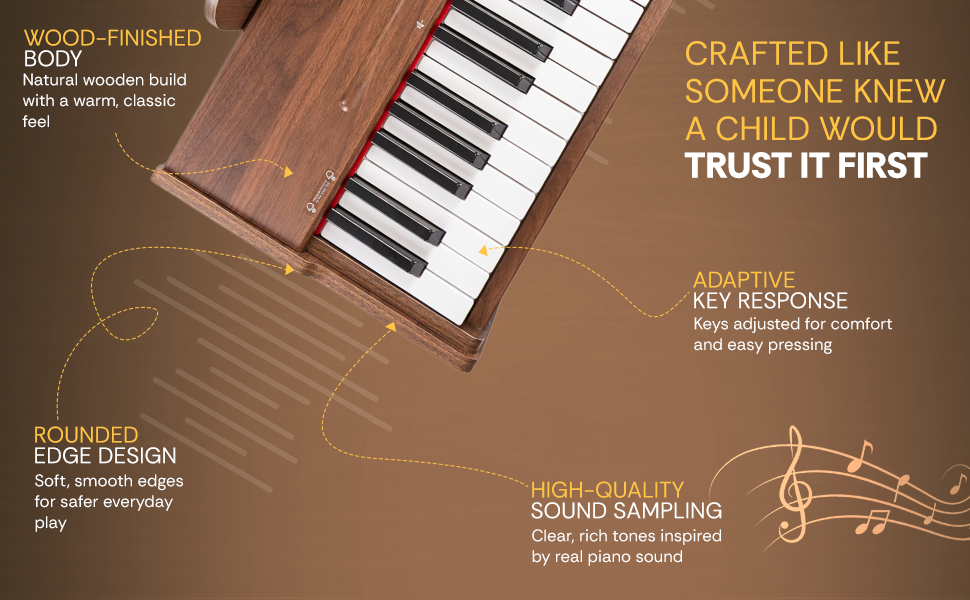 Torrins 37-Key Baby Digital Piano for Kids – Wooden Style Mini Keyboard with Headphone & Audio Input
