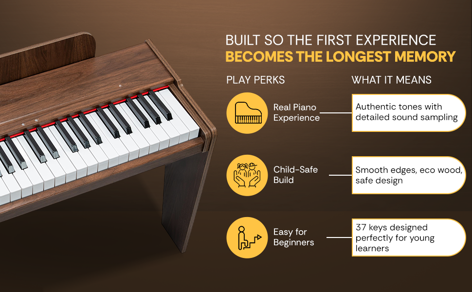 Torrins 37-Key Baby Digital Piano for Kids – Wooden Style Mini Keyboard with Headphone & Audio Input