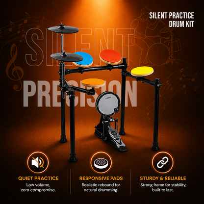 Torrins Silent Practice Drum Kit - 4 Mute Pads | Muted Hi-Hat and Cymbal | Kickpad and Pedal