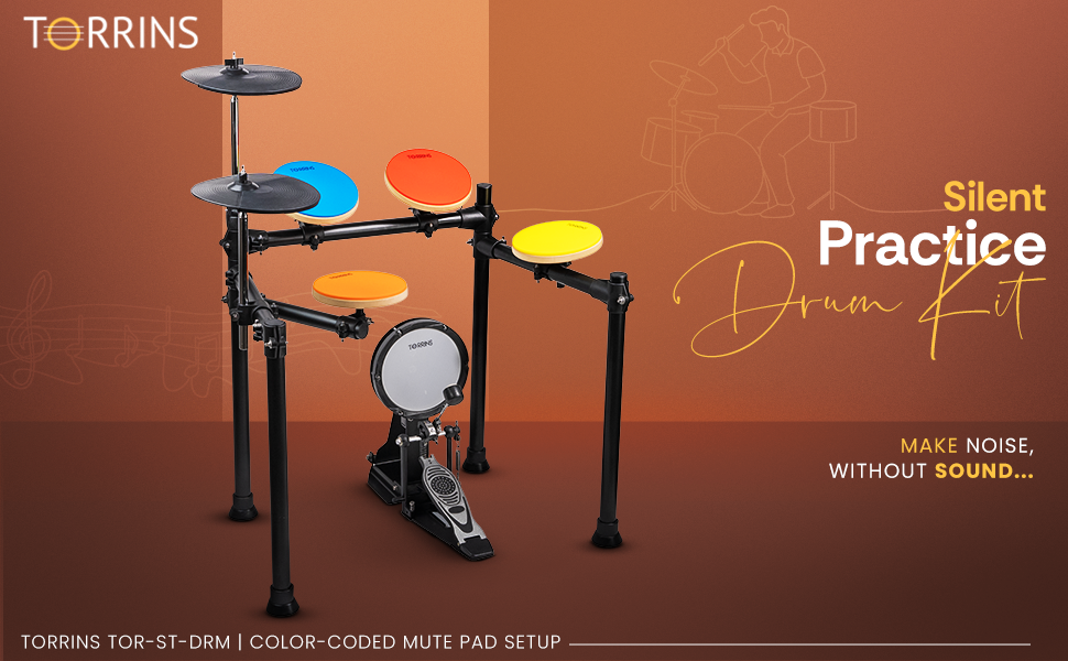 Torrins Silent Practice Drum Kit - 4 Mute Pads | Muted Hi-Hat and Cymbal | Kickpad and Pedal