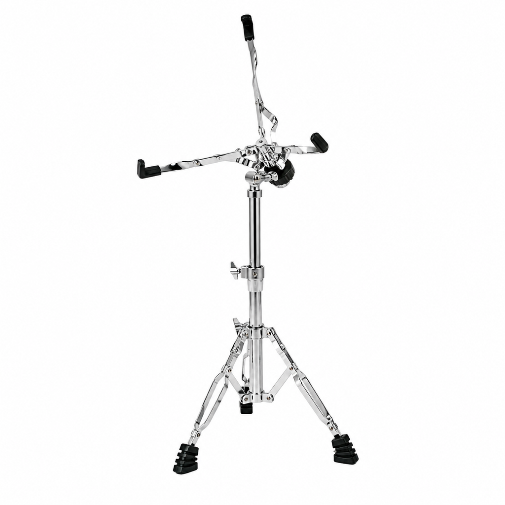 Heavy-Duty Adjustable Snare Drum Stand | Double-Braced Legs, Chrome-Plated Finish, Non-Slip Rubber Grips | Height Adjustable for Acoustic & Electronic Drums | Clamp Style Basket Holder