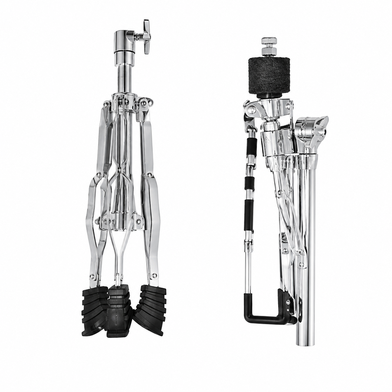 Heavy-Duty Adjustable Snare Drum Stand | Double-Braced Legs, Chrome-Plated Finish, Non-Slip Rubber Grips | Height Adjustable for Acoustic & Electronic Drums | Clamp Style Basket Holder