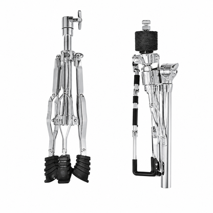 Heavy-Duty Adjustable Snare Drum Stand | Double-Braced Legs, Chrome-Plated Finish, Non-Slip Rubber Grips | Height Adjustable for Acoustic & Electronic Drums | Clamp Style Basket Holder