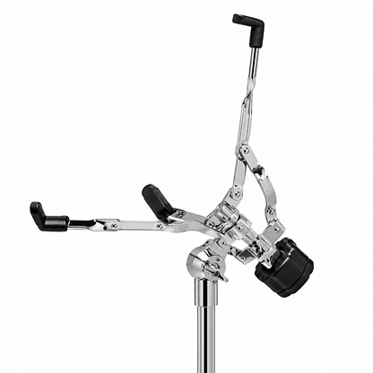 Heavy-Duty Adjustable Snare Drum Stand | Double-Braced Legs, Chrome-Plated Finish, Non-Slip Rubber Grips | Height Adjustable for Acoustic & Electronic Drums | Clamp Style Basket Holder
