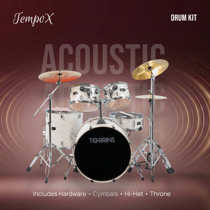 Torrins TempoX Series Acoustic Drum Kit with Hardware, Cymbals, High Hat & Throne