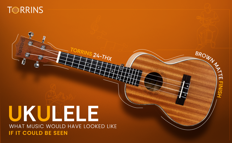 Torrins Mahogany Ukulele, 24 Inch, Brown Matte Finish