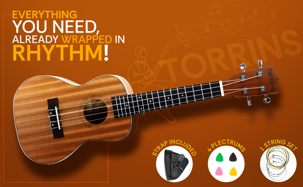 Torrins Mahogany Ukulele, 24 Inch, Brown Matte Finish
