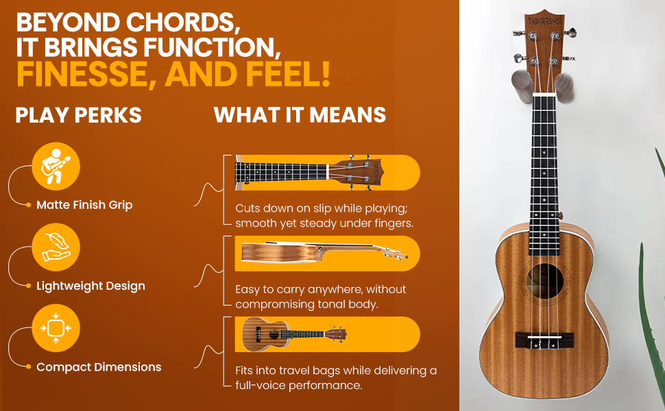 Torrins Mahogany Ukulele, 24 Inch, Brown Matte Finish